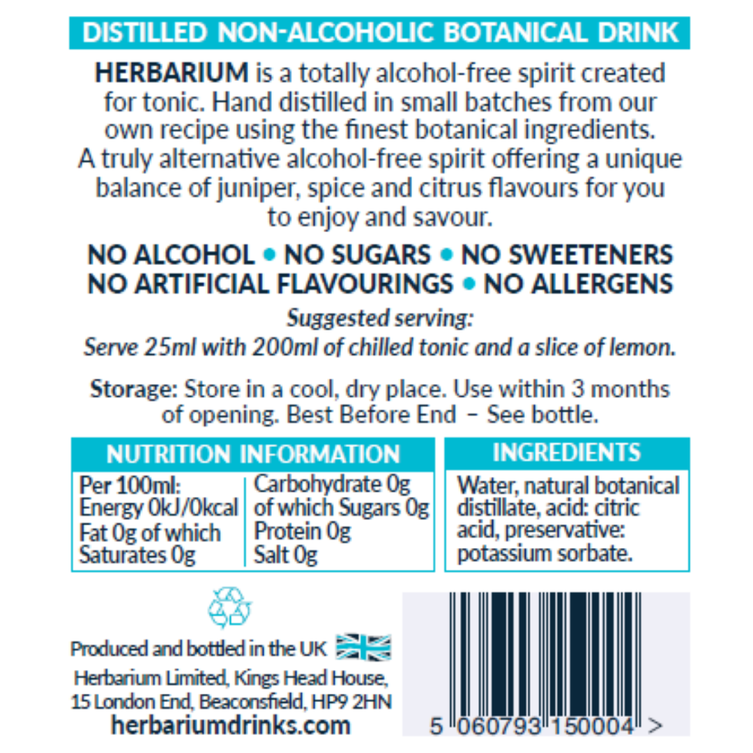 alcohol free spirit herbarium distillation 29  bottle rear label image