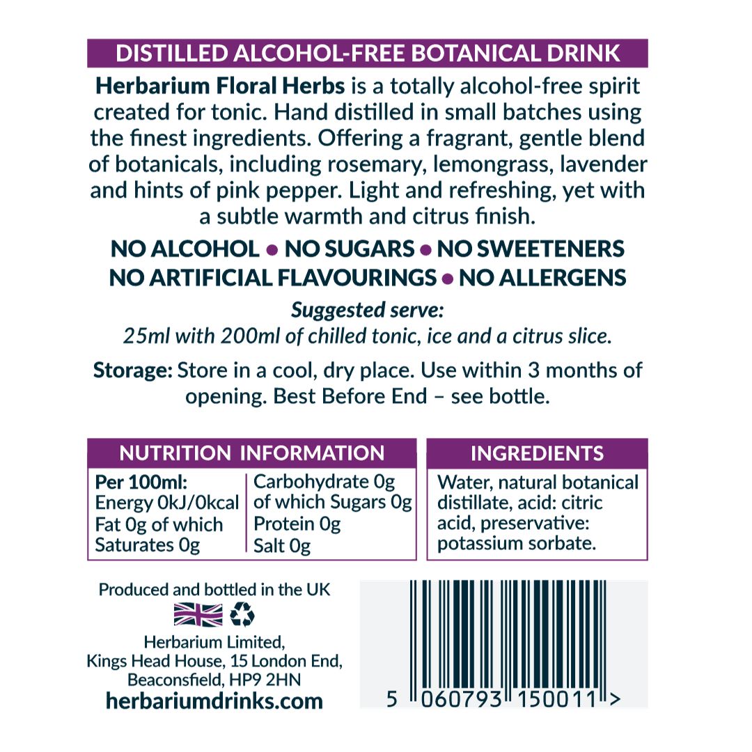 alcohol free drink herbarium distillation 8 bottle rear label image